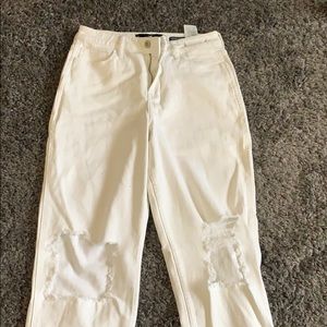 Distressed White Mom Jeans